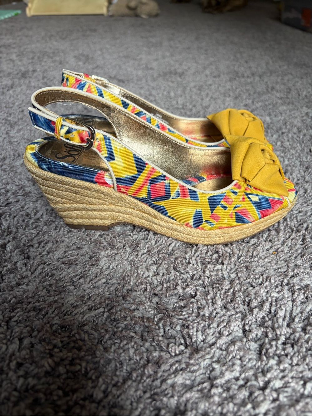 New Sofft Marcela Multicolor Espadrille Wedge Slingback with Bow Accent